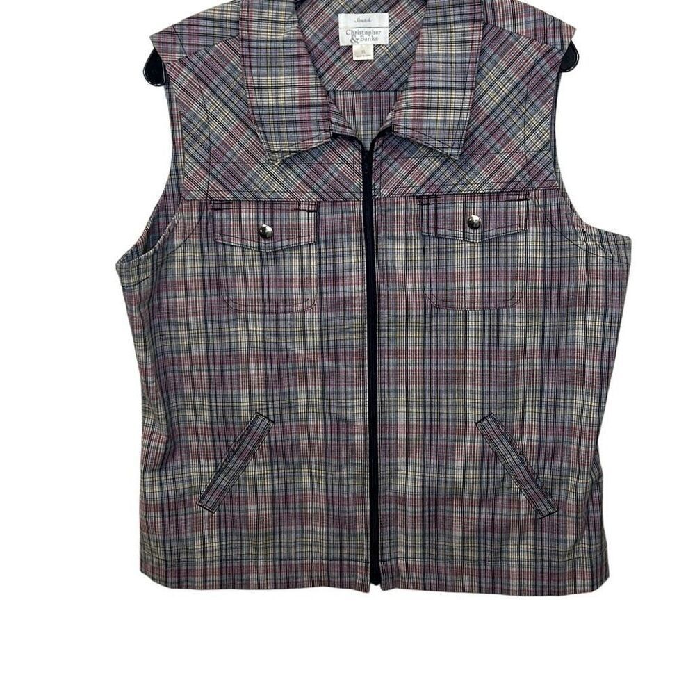 Christopher & Banks Women's Size XL Plaid Zip Up Vest Multicolor Stretch Pockets